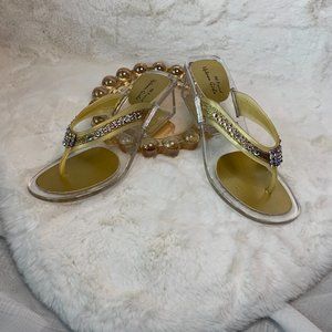 Swarovski Crystal Bling Sandals Lucite Wedge Thong